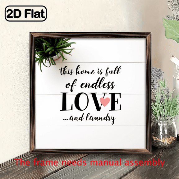 2D Flat Rustic Wooden Poster Frame 8x8 - Square Lightweight Polished Finish with Horizontal Orientation - Wall Art Home Decor Sign 'Endless Love Laundry' for Laundry Room Living Room - Wood Frame