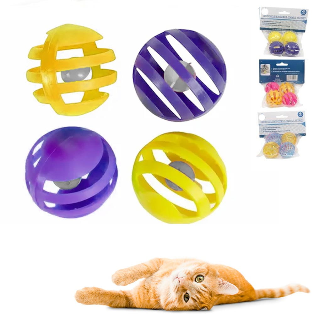 iHOMIKI Pet Bell Ball Pet Cat Play Balls with Jingle Bell Pounce Chase Rattle Toy Cat Play Balls 5pcs Random Color 