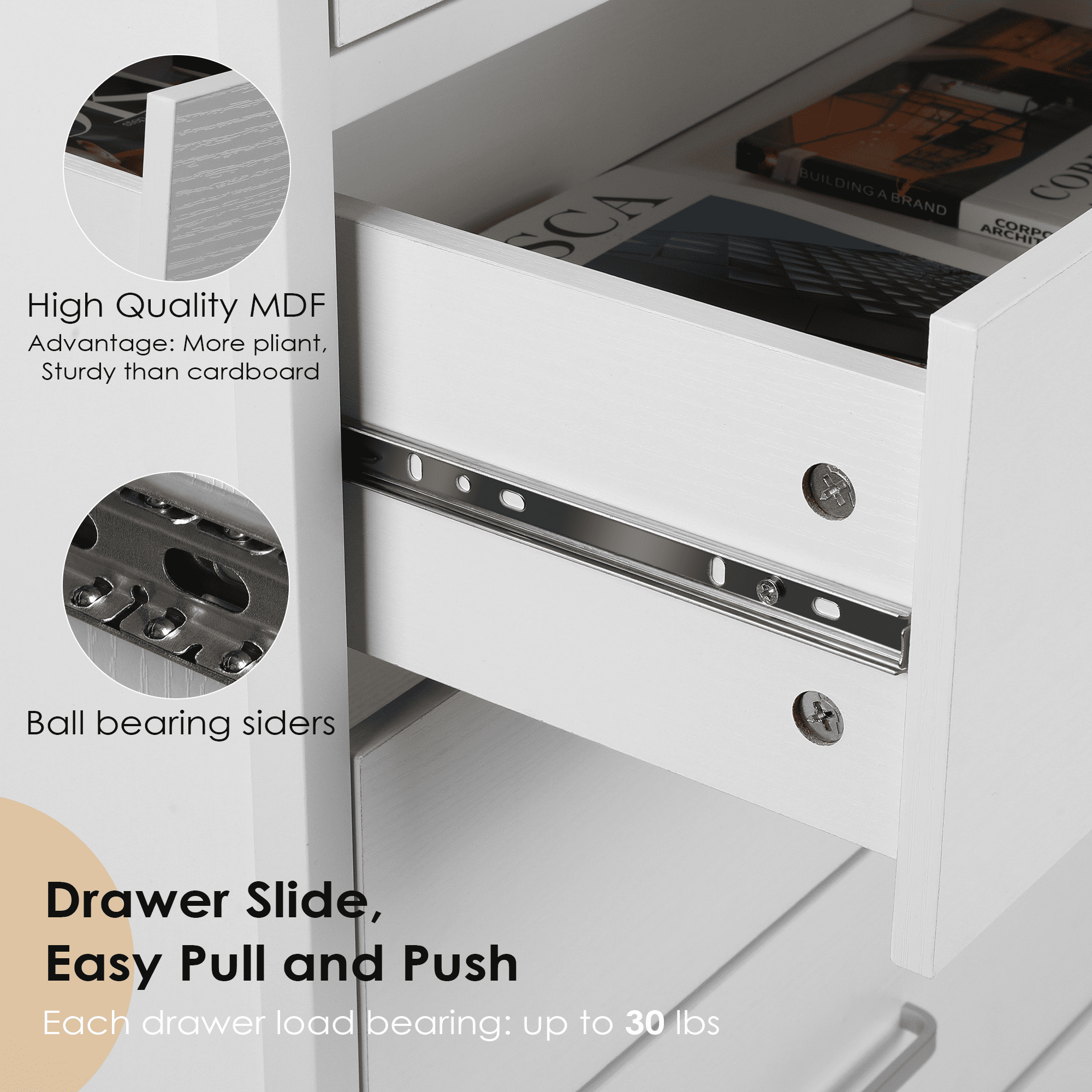Richya Chest of Drawers, Dresser for Bedroom & Living Room with 6 Drawers, Steel Frame & Anti Fall Device,  White
