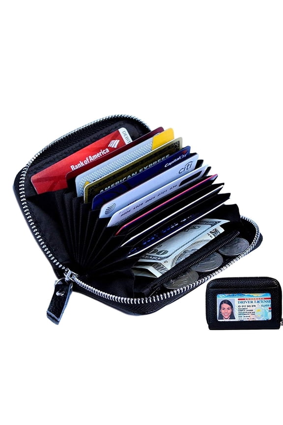 Wallets For Women Women's Genuine Leather Credit Card Holder RFID Secure Spacious Cute Zipper Card Wallet Small Purse with ID Window