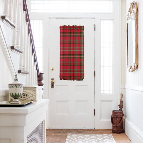 Red Green Checkered Door Curtains for Door Window, French Sidelight Front Back Door Curtains With Tieback, Christmas Red and Green Plaid Kitchen Rod Pocket Drapes Panel, 25"x40"