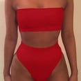 thumbnail image 2 of CNKOO 2 Pcs/Set Bikini Set Solid Color Elastic High Waist Strapless Summer Lady Swimsuit for Swimming, 2 of 5