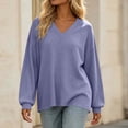 thumbnail image 7 of Otvok Winter Women Waffle Knit Top, V‑Neck Drop‑Shoulder Long Sleeve Loose Casual Pullover Shirt, 7 of 7