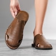 thumbnail image 2 of Rokment Mens Mules Vintage Casual Leather Hollow out Closed Toe Flat Clogs Backless Walking Slip on Sandals Brown Size 9.5, 2 of 5