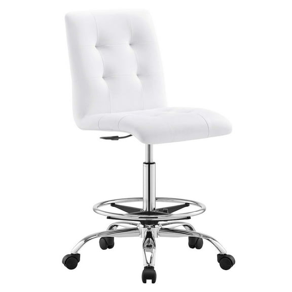 Modway Prim Metal Vegan Leather Armless Drafting Chair in Silver/White
