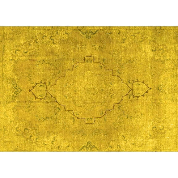 Ahgly Company Machine Washable Indoor Rectangle Persian Yellow Traditional Area Rugs, 5' x 7'