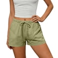 thumbnail image 5 of JIUWEN Shorts for Women Trendy Summer Casual Beach Cotton Linen Drawstring Elastic Waist Plus Size Shorts Pockets-Army Green-L, 5 of 5