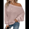 thumbnail image 3 of Suéteres de Otoño para Mujer, Hombros Descubiertos, Mangas Murciélago, Tops de Punto Texturizados, Suéter Extragrande de un Solo Hombro. Rosa XL, 3 of 8