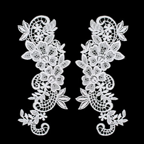 Pair of White or Ivory Floral Venice Lace Applique Embroidered Bridal ...