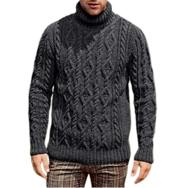 Gibobby Suéter ligero hombre Suéter de Cuello Alto Ajustado para Hombre Suéter de Punto con Estampado de Giro Informal(GY2,M)