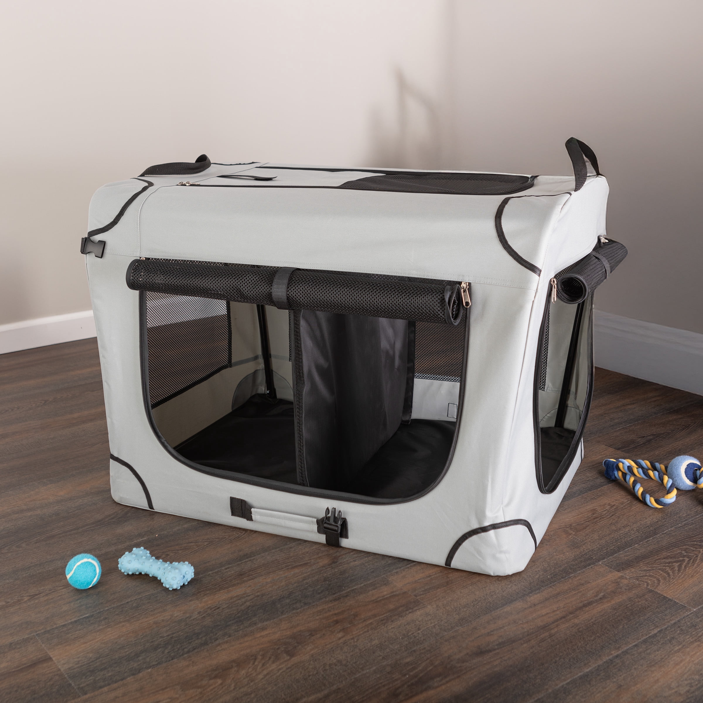 PETMAKER Soft Dog Crate with Divider Panel - Collapsible Dog Crate for Medium Dogs (Gray)