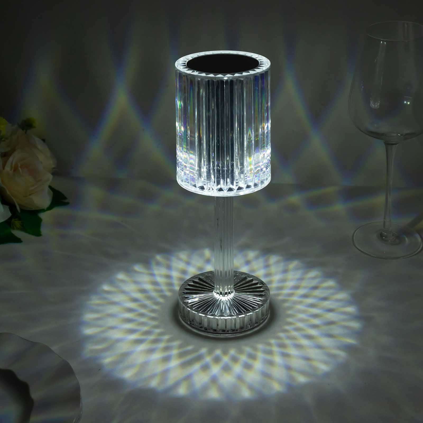 Efavormart 10" LED Acrylic Crystal Cylinder Color Changing Cordless Table Lamp, Rechargeable RGB Touch Control Accent Lamp