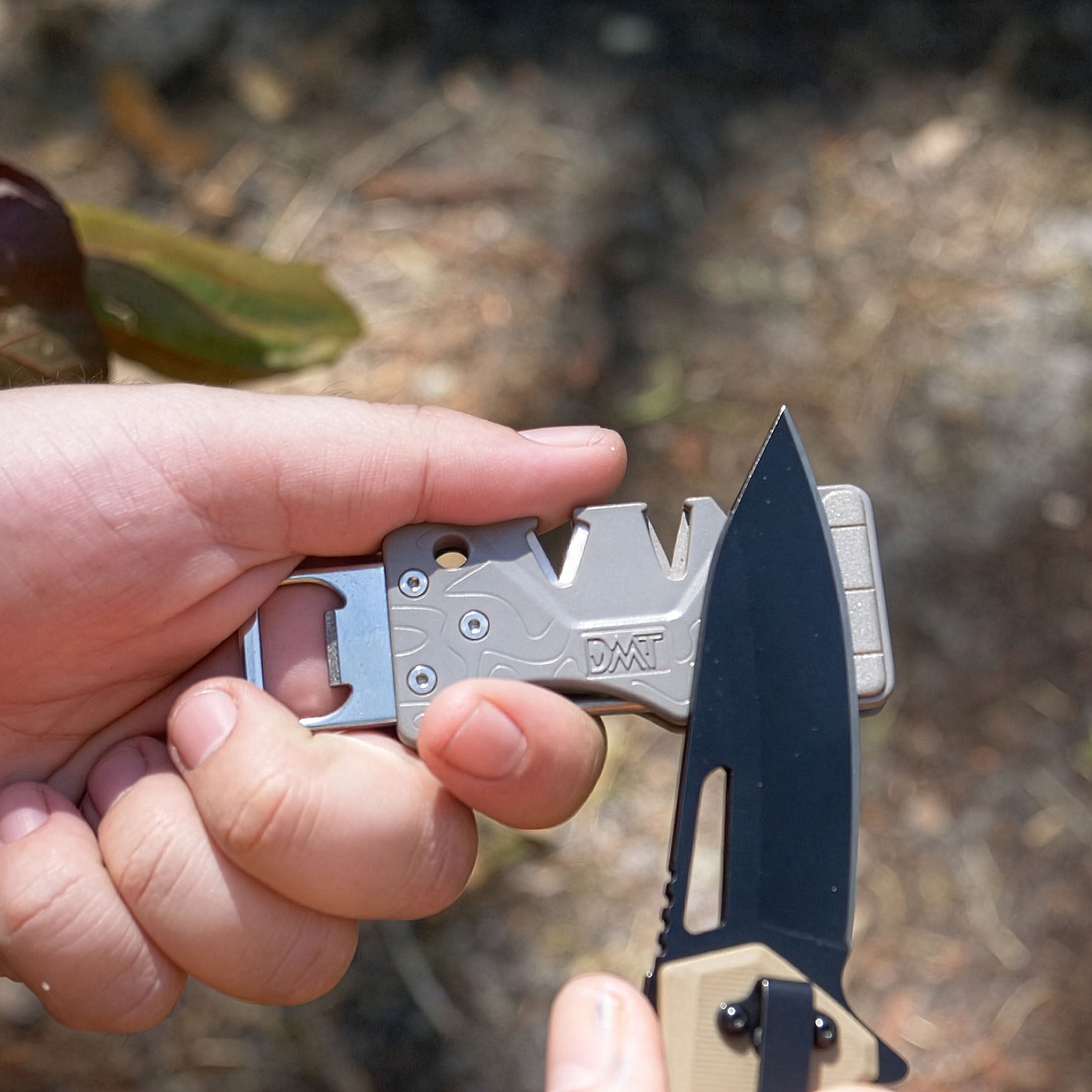 DMT PocketSharp Pro Multi-Stage Diamond Sharpener for Knives, Outdoor Use with Bottle Opener