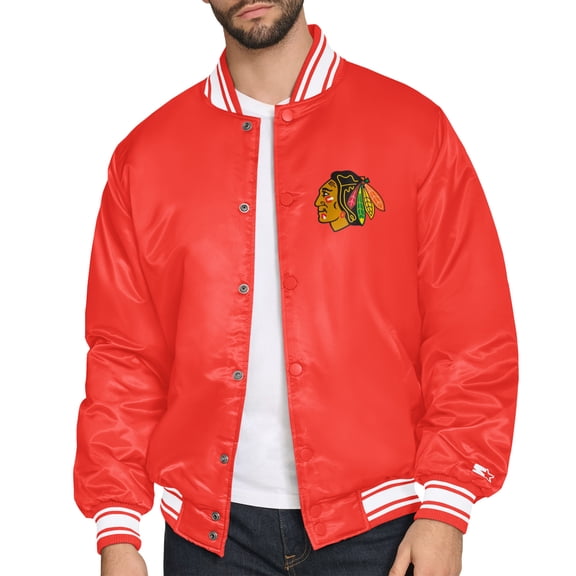 Men's Starter Red Chicago Blackhawks Triangle Satin Varsity Full-Snap Jacket