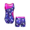 thumbnail image 2 of CHICTRY Kids Girls 2Pcs Gym Sports Yoga Suit Colorful Prints Sleeveless Leotard with Shorts Dance Outfit Navy Blue 14, 2 of 7