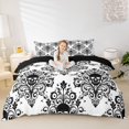 thumbnail image 3 of Homewish Goth Halloween Skull Twin Duvet Cover,Victorian Damask Twin Bedding,Black White,Black Reversible,2 Pieces,1 Duvet Cover and 1 Pillowcase, 3 of 6