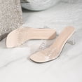 thumbnail image 6 of Gpaecead Women Transparent Rhinestone Chunky Heel Mules Square Open Toe Sparkling Plus Size Shoes Spring Summer Party,Beige, 6 of 8