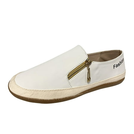 

Mackneog Ladies Solid Color Round Toe Shallow Mouth Side Zipper Flat Casual Shoes Gift on Clearance