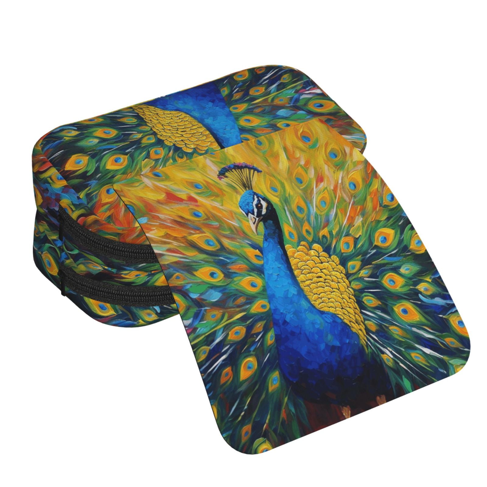 Rateoe Peacocks Pattern Double Clamshell Pen Case, Storage Organizer with Two Zipper Compartments– Holds Up to 50 Pencils & Pens