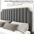 thumbnail image 3 of King Size Velvet Upholstered Platform Bed Frame with 50.2" Tufted Headboard & Nailhead Trim – No Box Spring Required, 3 of 9
