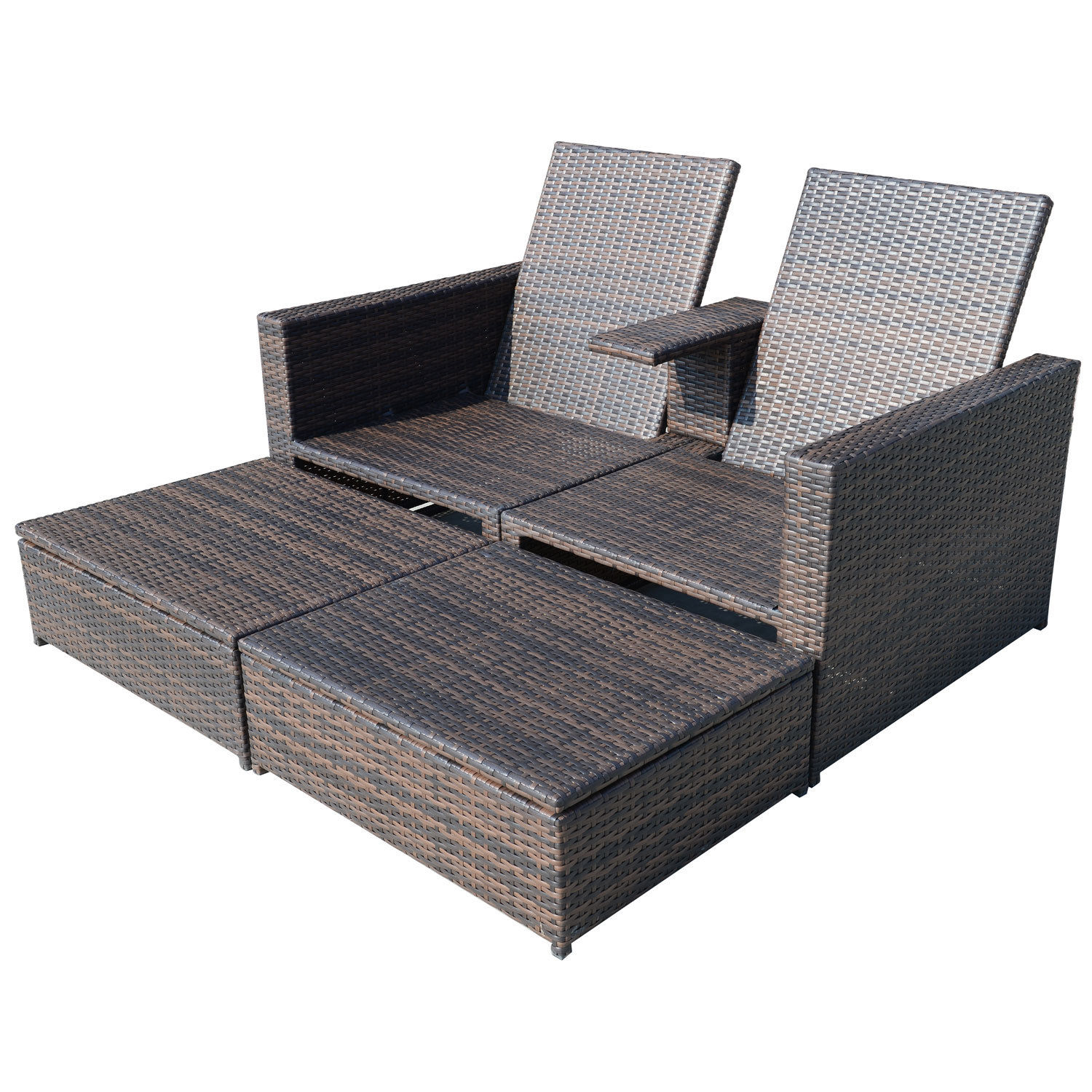 Outsunny 3 Piece Patio Sofa Set Recliner Lounge Ottoman Loveseat Rattan Outdoor, seating capacity-2 - image 5 of 10
