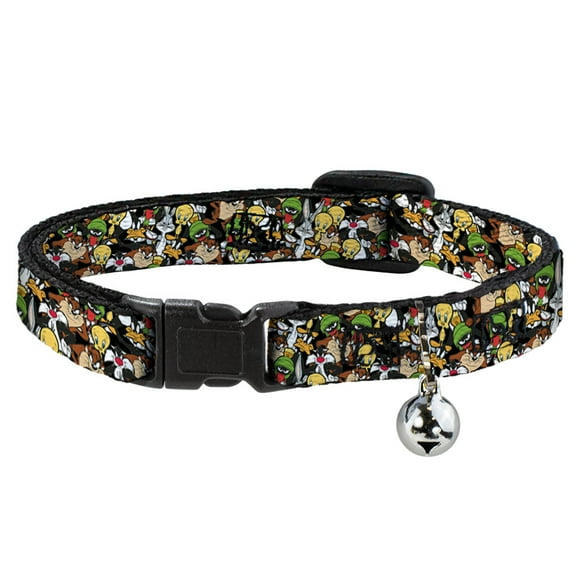 Looney Tunes Cat Collar, Breakaway Collar with Bell, Looney Tunes Character Stacked Collage4, 8.5 to 12 Inches 0.5 Inch Wide
