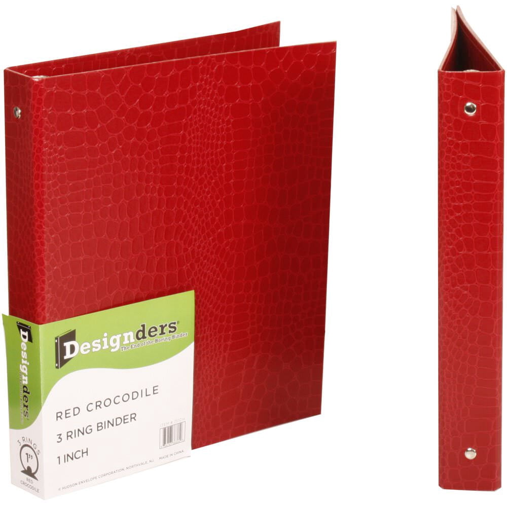 JAM Paper Crocodile 1 inch Binder, 3 Small Metal Rings, Red, 48/Pack
