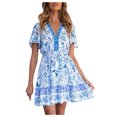 thumbnail image 2 of Qiopertar Liquidation à Moins de 5$ Robe d'Été Col en V Mode Imprimée Ceinture Plissée Manches Courtes Grandes Économies de Vacances!, 2 of 8