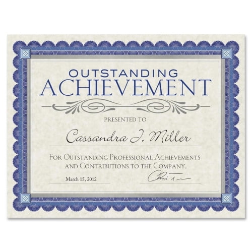 Southworth CT1R Foil Enhanced Parchment Certificates 24 lb - 8.50' x 11' - Inkjet, Laser Compatible - Ivory with Blue, Silver Border - Parchment Paper - 15 / Pack