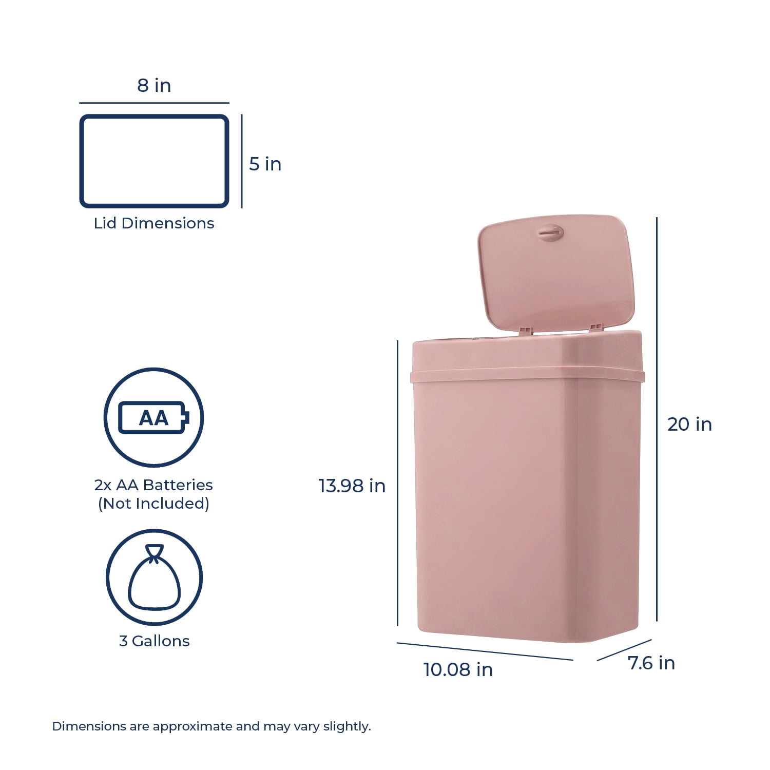 Nine Stars Automatic Bathroom Trash Can, 3.2 Gallon Plastic, Motion Sensor Soft Close Lid Garbage Bin, Pink Blush