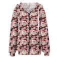thumbnail image 5 of Women's Fashionable Casual Zippered Hooded Sweatshirt Jacket with Christmas Print and Drawstring, Furry Plush for Winter,Pink,2XL, 5 of 6