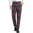 thumbnail image 1 of Pantalones a cuadros para hombre, informales, de corte regular, con frente plano, elásticos, a cuadros rojo marino S, 1 of 6
