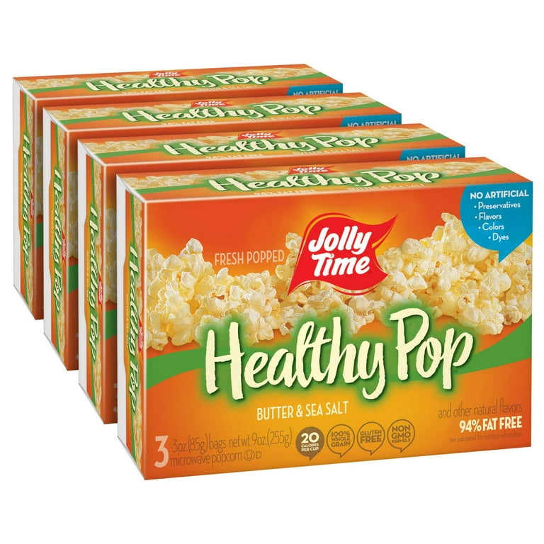 JOLLY TIME Healthy Pop Butter | Low Calorie Lightly Buttered Microwave  Popcorn - Whole Grain 94% Fat Free Snack for Adults (3-Count Box, Pack of 4)