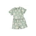 thumbnail image 2 of Musuos Toddler Girl Summer Outfit 6 12 18 24M 3T Floral Print Crew Neck Short Sleeve T-Shirts Tops and Shorts 2Pcs Clothes Set, 2 of 10