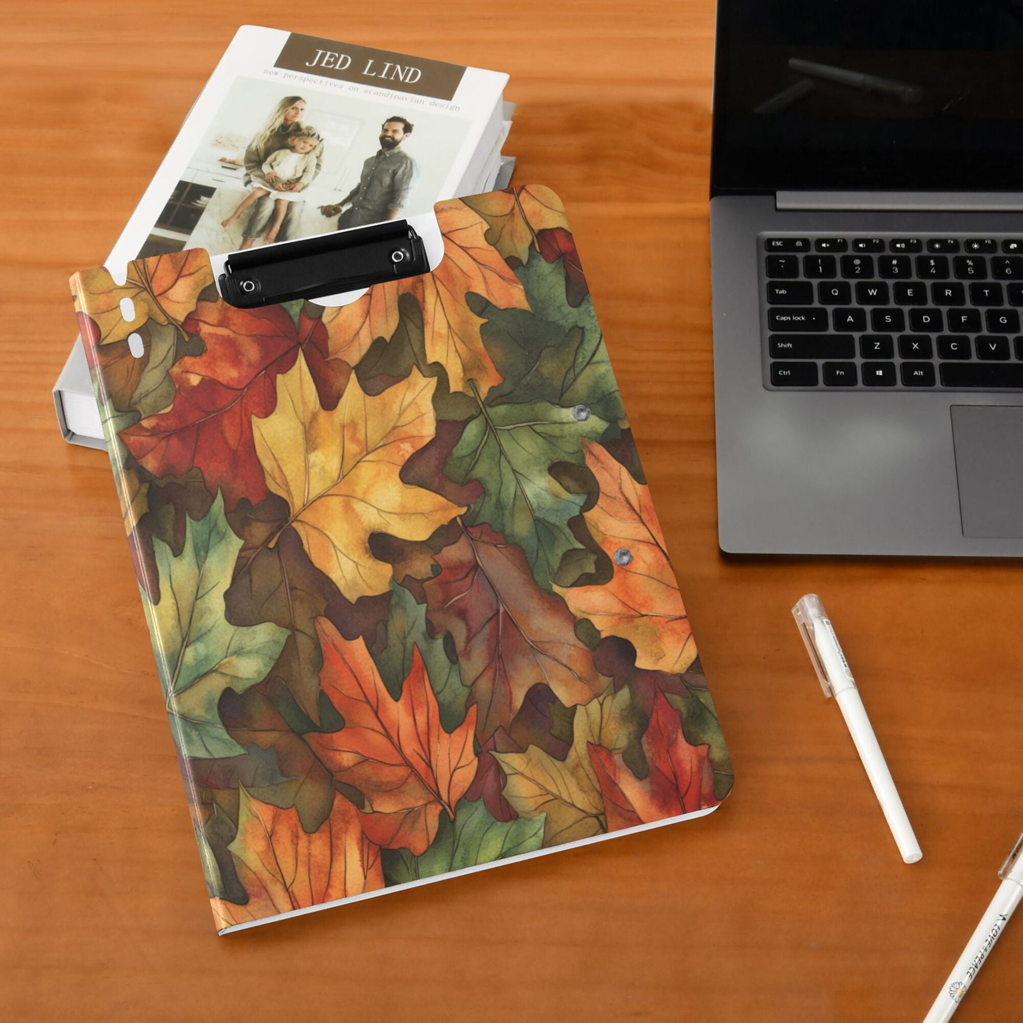 FORMRS A4 Clipboard Folder with Pen Holder Horizontal Foldable School Office Binder, Colorful Autumn Leaves