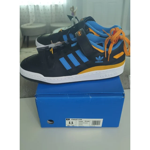 Men's Ad-id-as Forum Low Classic Black Blue Athletic Shoe / FZ5890 / Size 11