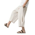 thumbnail image 3 of UKAP Mens Elastic Waist Casual Lounge Pajama Jogger Yoga Beach Pants Cotton Linen 3/4 Baggy Capri Trousers, 3 of 4