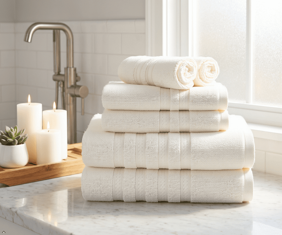 Express Solid 100% Cotton 520 GSM 6 Piece Bath Towel Set, Soft & Absorbent, Quick Dry, Size 27x54 Inches, Durable Everyday Use, Ivory, OEKO-TEX® Certified