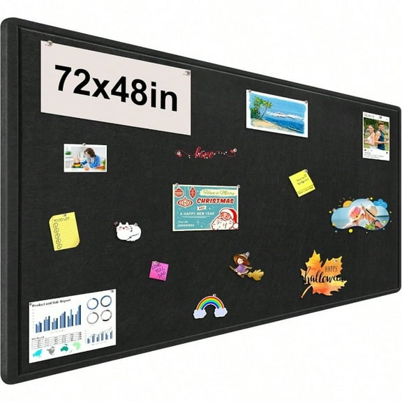 Large Bulletin Board Foldable 72x48 Inches Cork Board Alternative Large Felt Board Decorative Pin Board For Wall Foldable Photo Board SelfAdhesive Vision Board With 36 Pushpins Black