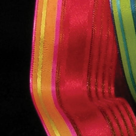 The Ribbon People Red and Orange Striped Semi Sheer Wired Craft Ribbon 1.5" x 54 Yards