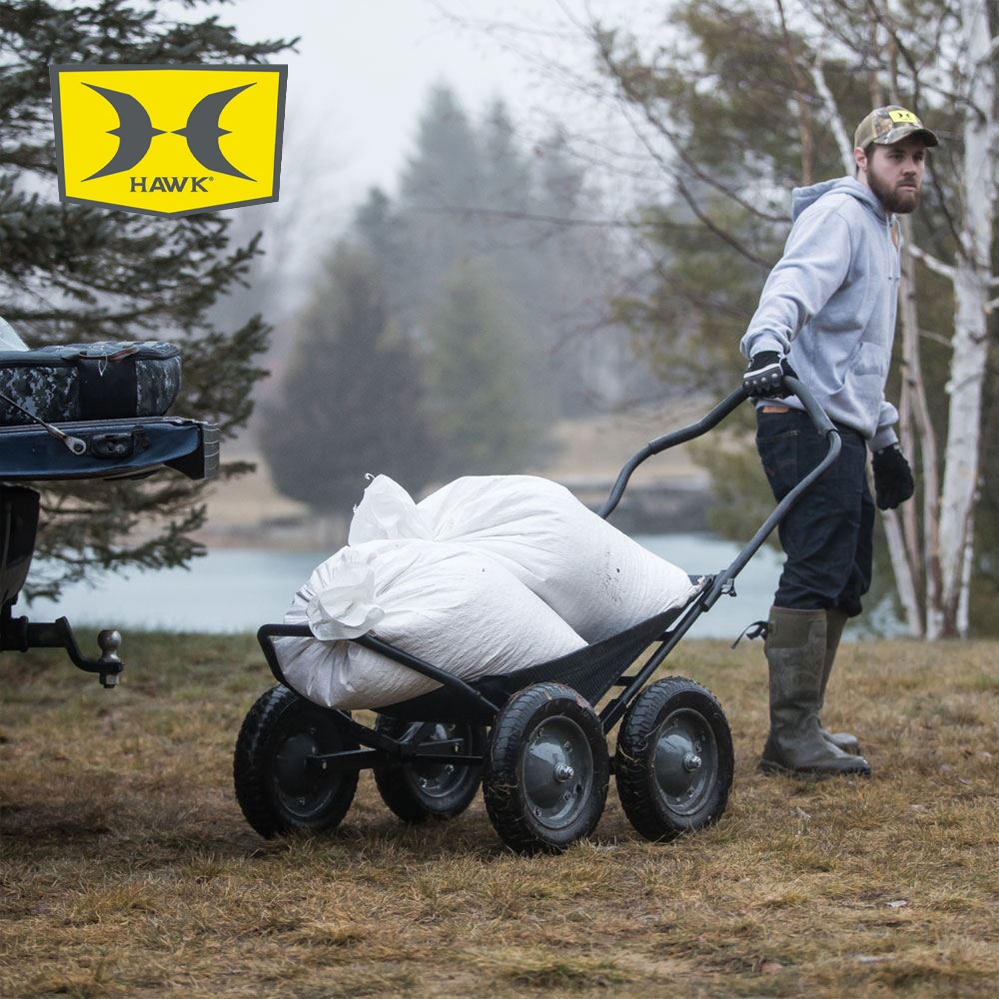 Hawk Crawler Multi-Use Folding Hunting Deer Cart - 500 lb Capacity - Black