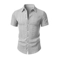 thumbnail image 5 of Bxsruta Men's Casual Short Sleeve Button Down Shirt Textured Striped Wrinkle Free Breathable Stretch for Daily Outdoor, 5 of 7