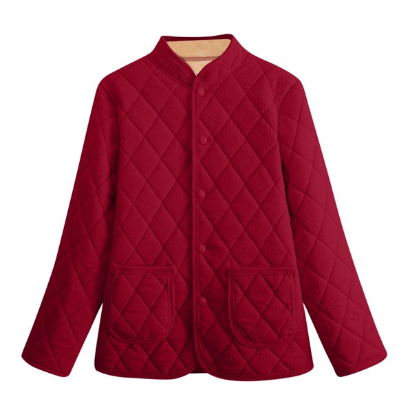 Ovingeta Women Quilted Puffer Coat Solid Argyle Outwear Notch Lapel Jackets Fall Winter Peacoat Shacket Jacket Fashion Tops with Pockets