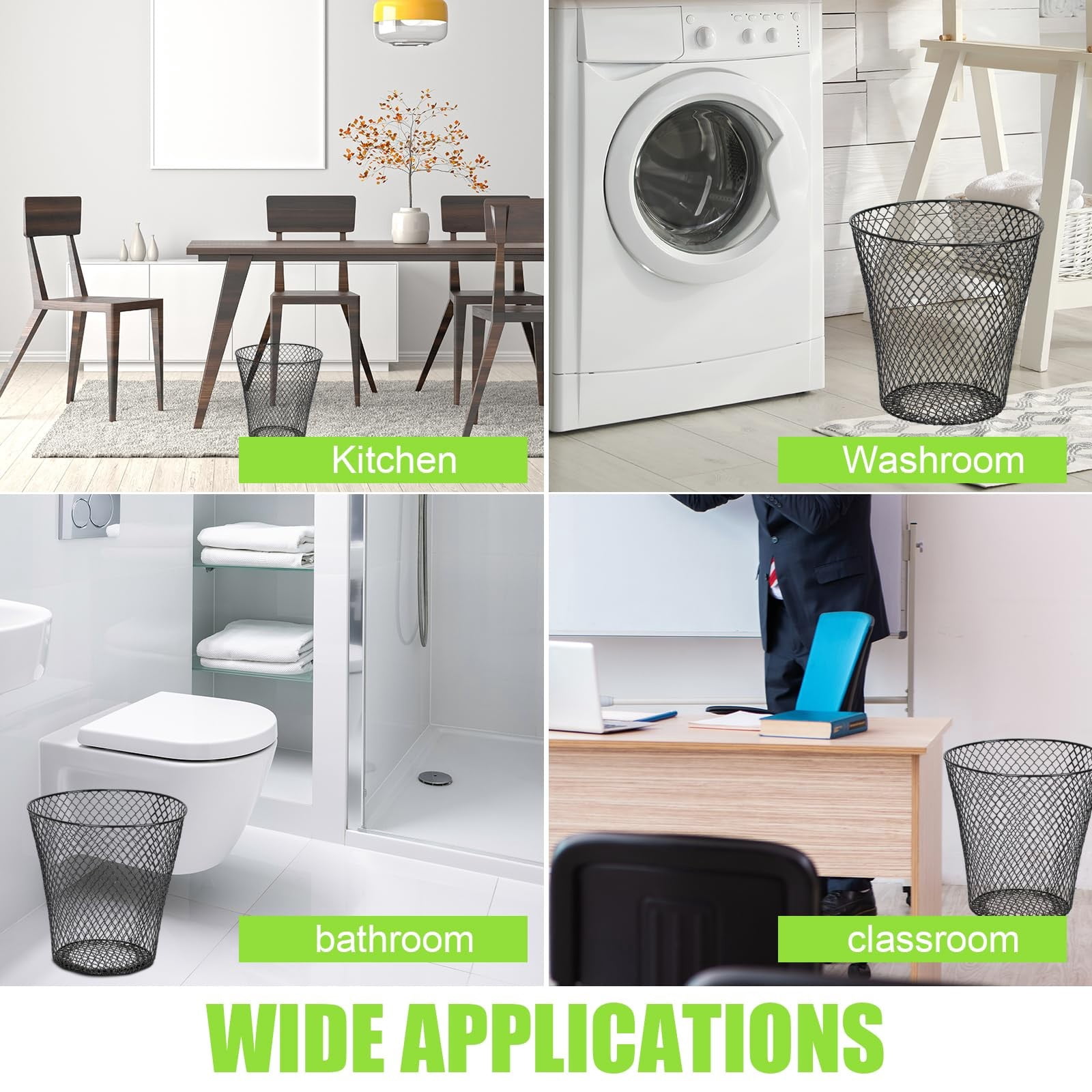 10 Pack Wire Mesh Desk Metal Trash Can Wastebasket Recycling Black Trash Bins Garbage Container For Bedroom Offices School Kitchen Home Living Room Bathroom