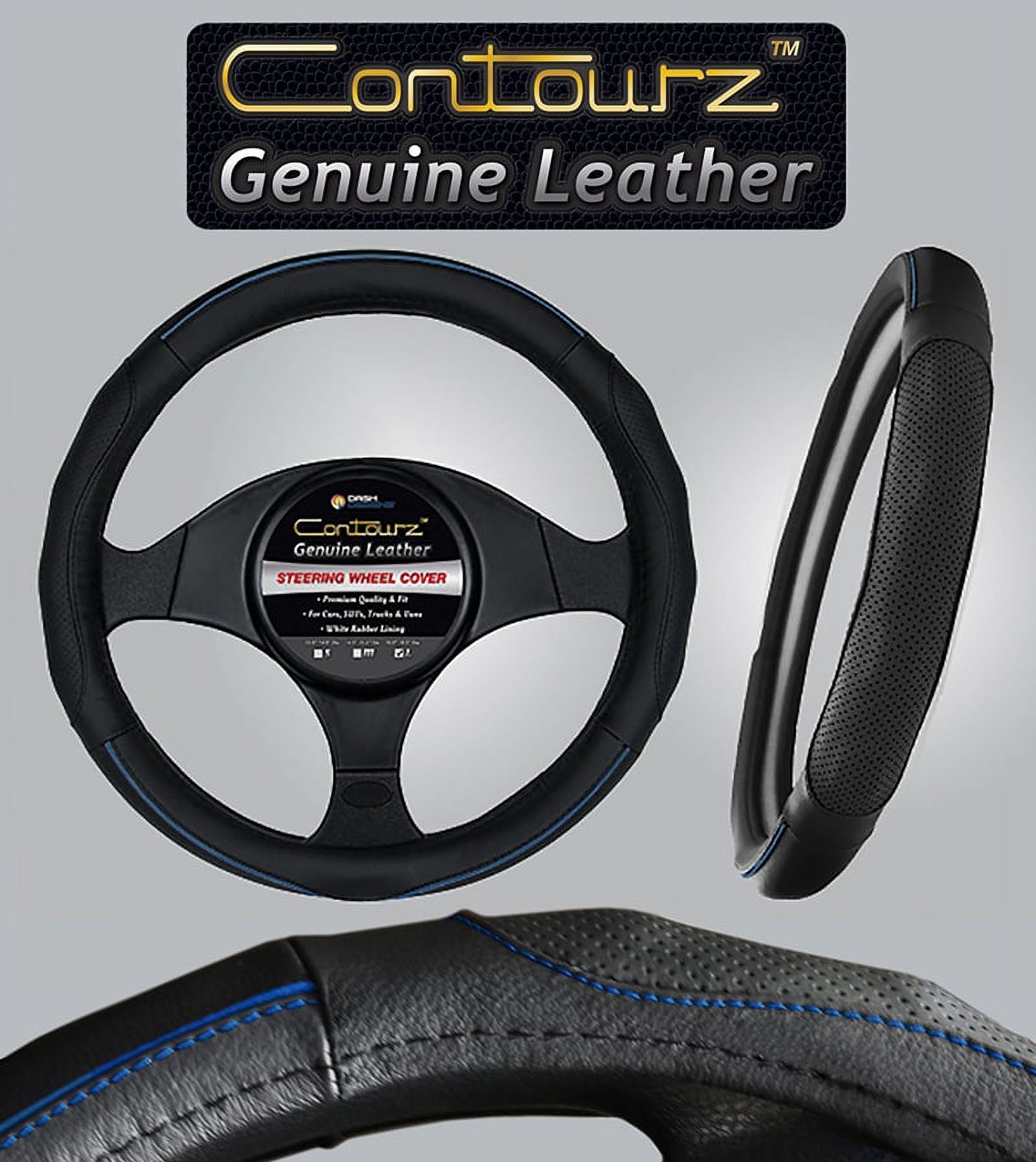 Comfort Grips Steering Wheel Cover - Contourz Pro Grip Leather Medium (14.5 - 15.4) Black / Blue