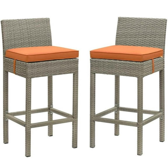 Afuera Living Outdoor Wicker Rattan Bar Stool in Light Gray/Orange (Set of 2)