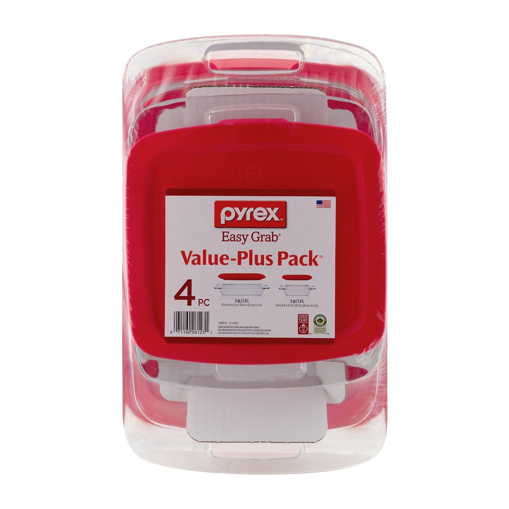 Pyrex Easy Grab 4-piece Glass Bakeware Set with Red Lids - Walmart.com