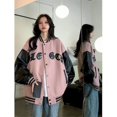 thumbnail image 3 of Chaquetas para mujer, estilo coreano, chaquetas de béisbol holgadas, sudaderas con capucha de retazos de cuero, cárdigans, abrigos vintage de manga larga, blusas para mujer, 3 of 5