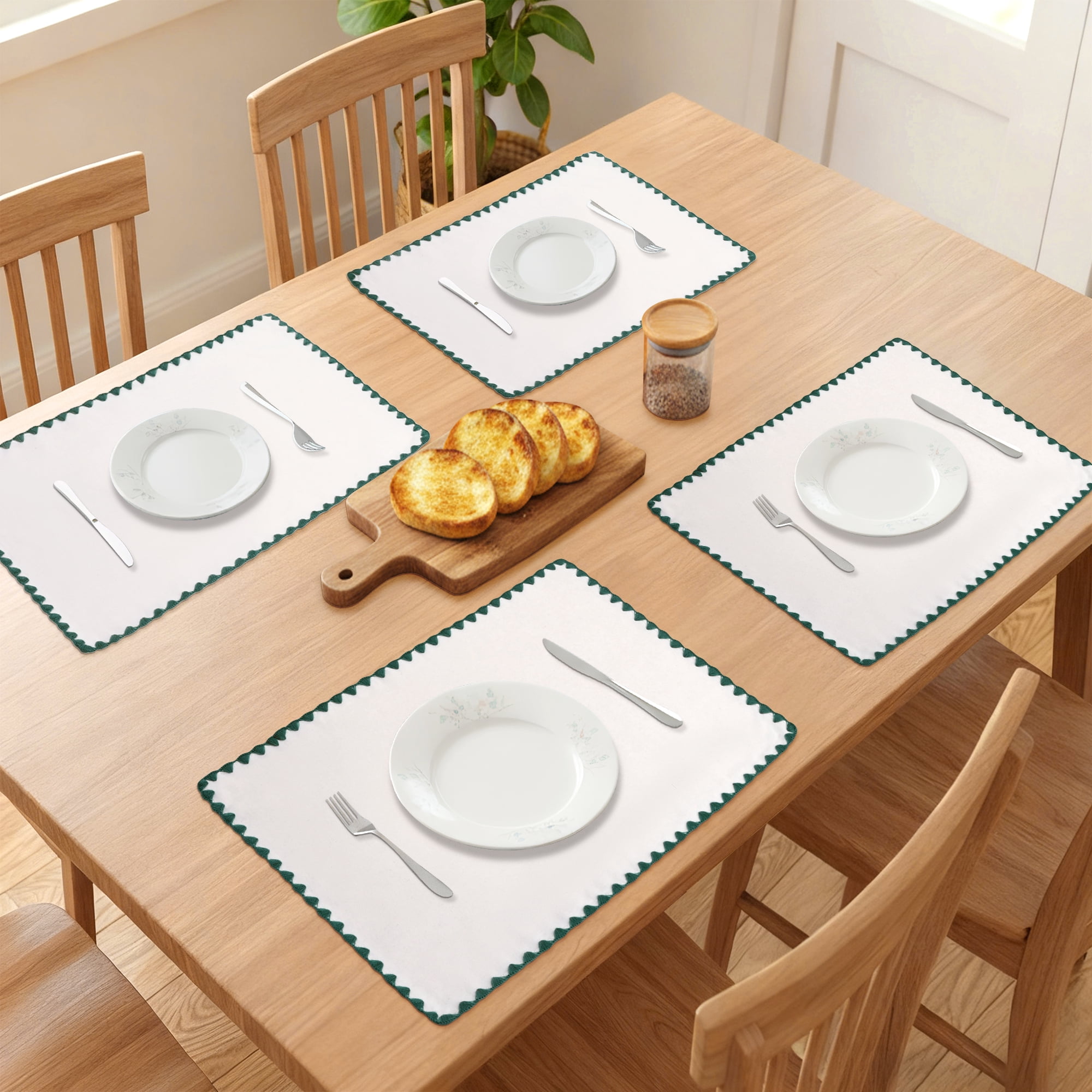 Unique Bargains Farmhouse Set of 4 Linen Placemats for Dining Table Decor Green