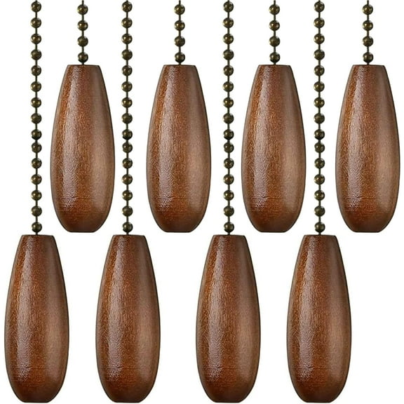 Ceiling Fan Chain Pulls Decorative Extension 12 Inches Wooden Pull Chain Fan Pulls Set Ornaments for Ceiling Light Lamp Fan Chain, Pack of 8